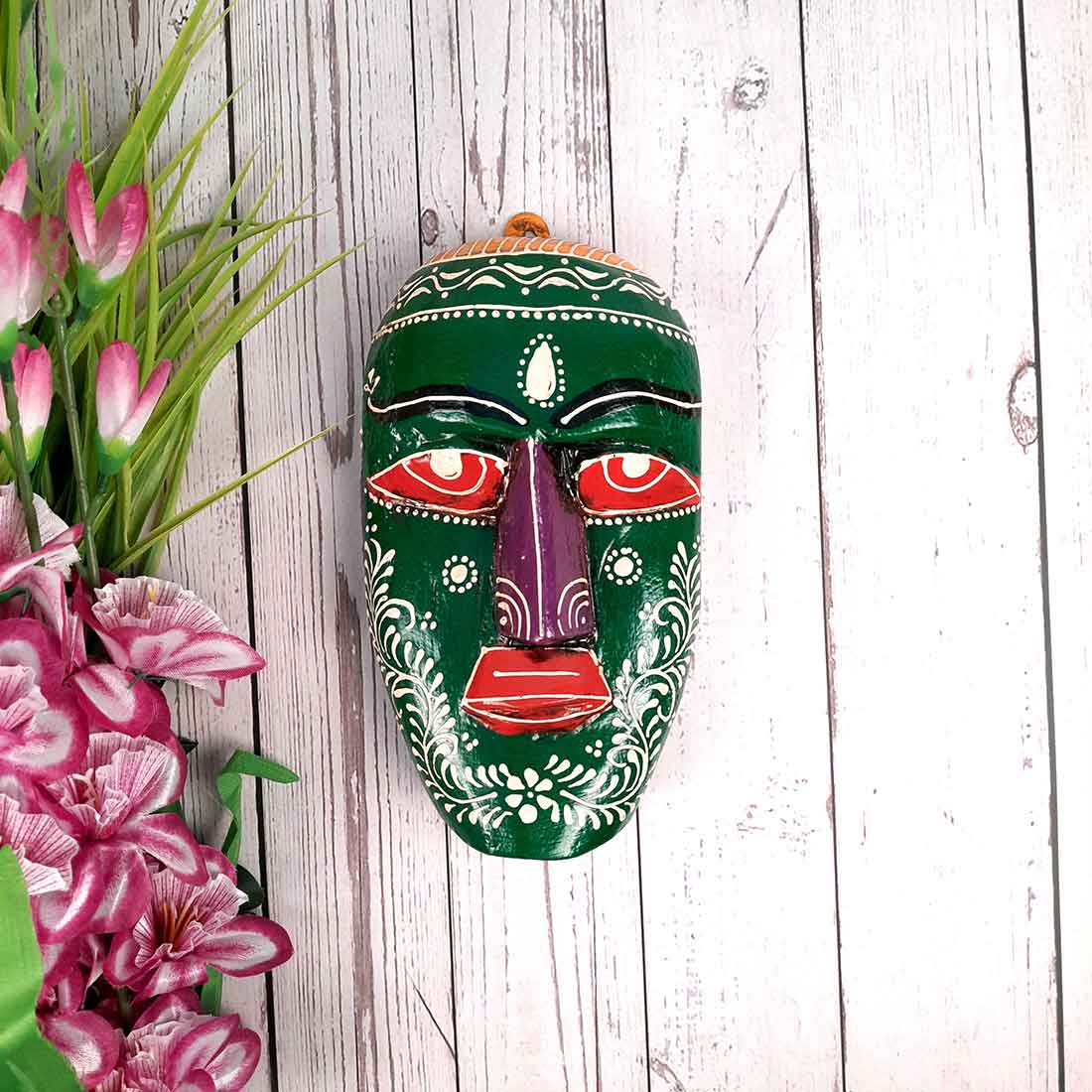 African Wall Mask | Carved Wooden Mask - For Home Decor & Gifts (Pack of 5) - 9 Inch - Apkamart
