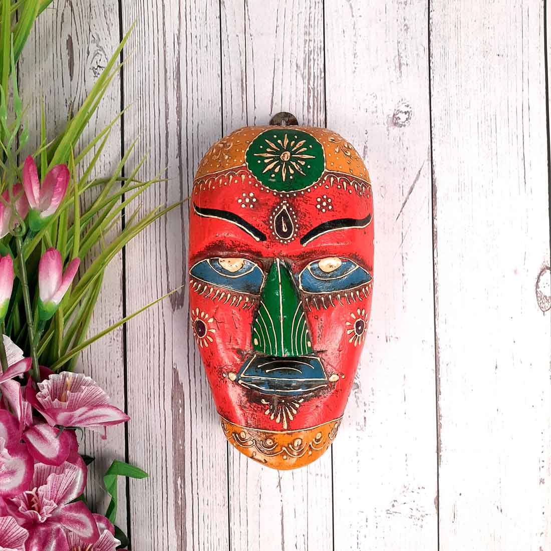 Tribal Mask Wall Hanging | Ethnic Wall Art - for Home Decor & Rustic Wall Decor - 9 Inch - Apkamart