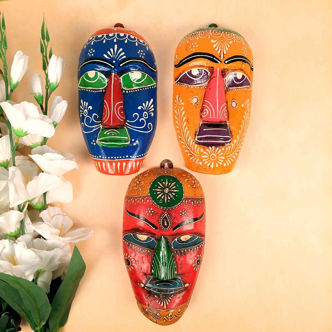 Handmade African Masks | Ethnic Wall Masks - for Wall & Home Decoration (Pack of 3) - 9 Inch - Apkamart #Style_Pack of 3