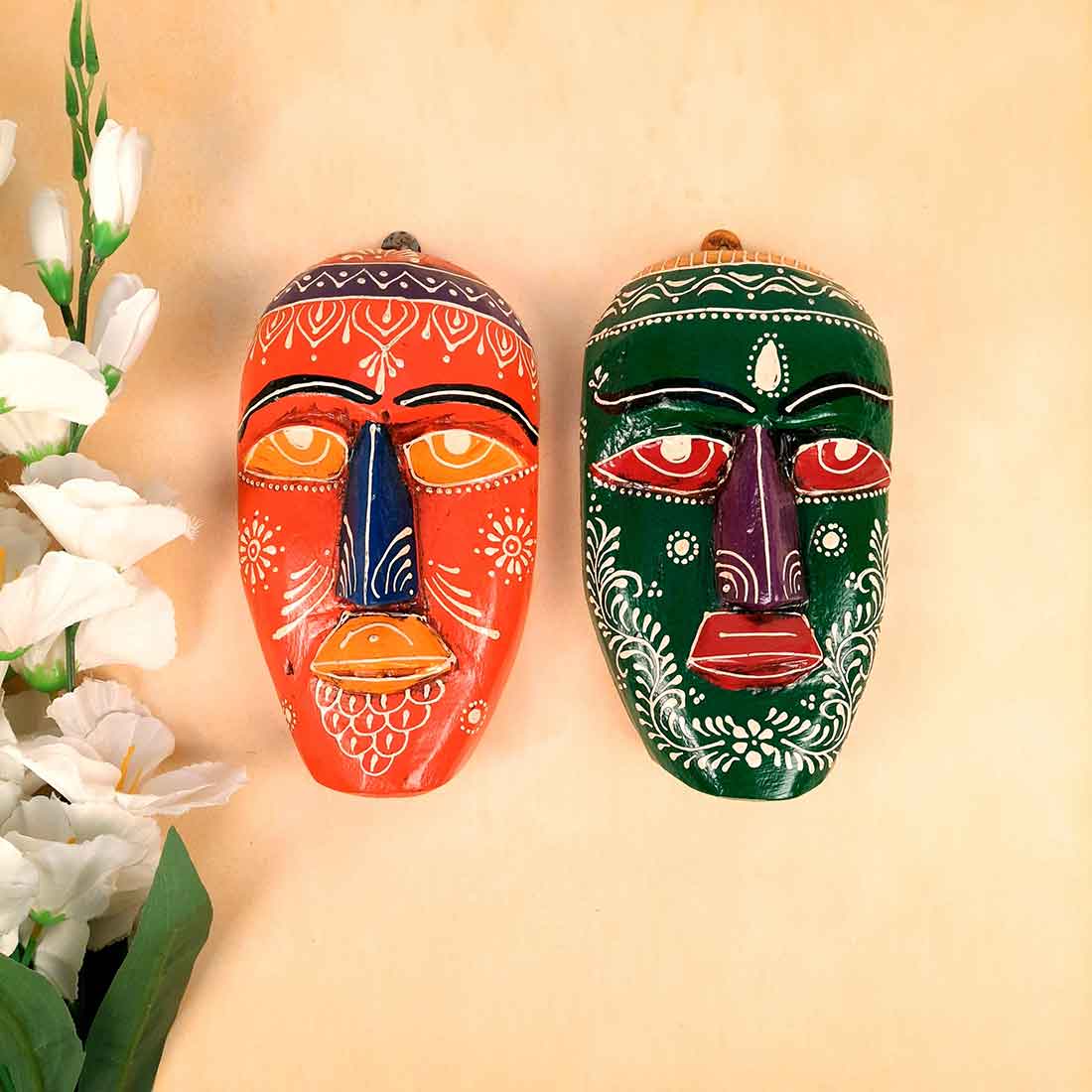 Handmade African Masks | Ethnic Wall Masks - for Wall & Home Decoration (Pack of 3) - 9 Inch - Apkamart #Style_Pack of 2