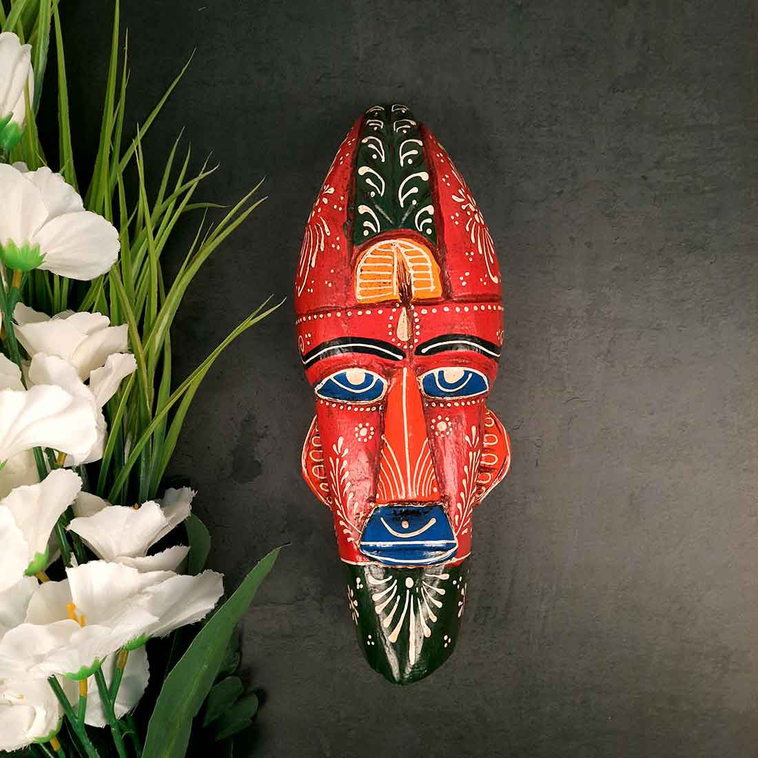 Wooden Tribal Masks Wall Hanging | Rustic Wall Decor Mask - For Home Entrance, Wall Decor & Gifts (Pack of 2) 12 Inch - Apkamart #Style_Style 1