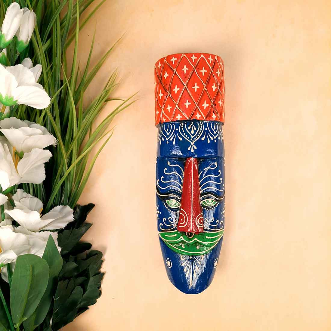 Tribal Egyptian Mask Wall Hanging - for Room Decor & Gifts - 12 Inch - ApkaMart #color_blue