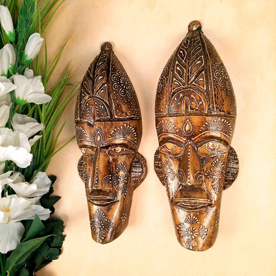 African Tribal Mask Wall Decor - for Home, Office & Living Room Decoration - 12 Inch #style_ pack of 2