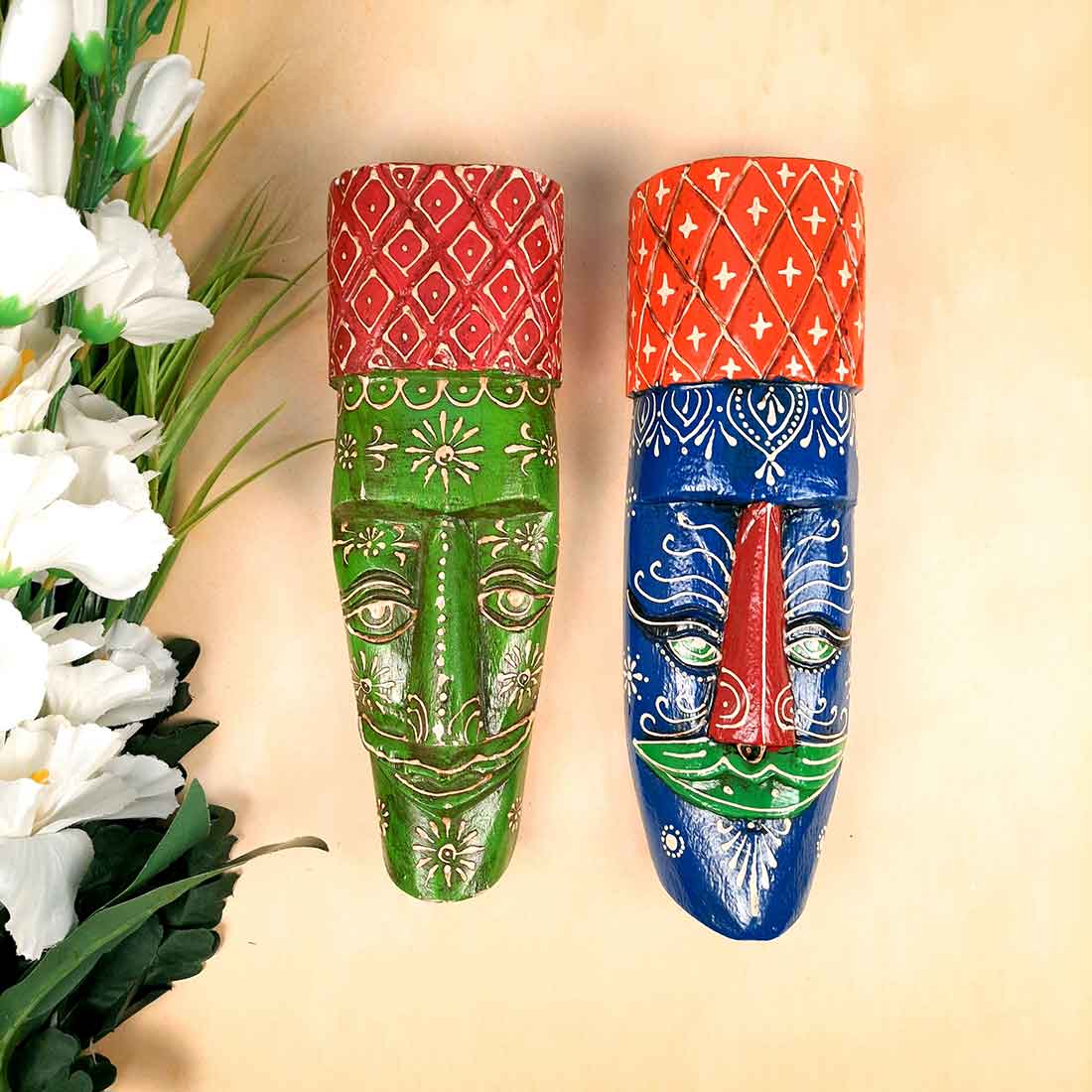 African Style Wall Decor Mask | Tribal Art Masks - For Home, Entrance & Wall Hanging (Pack of 2) - 12 Inch - Apkamart #Style_Style 5