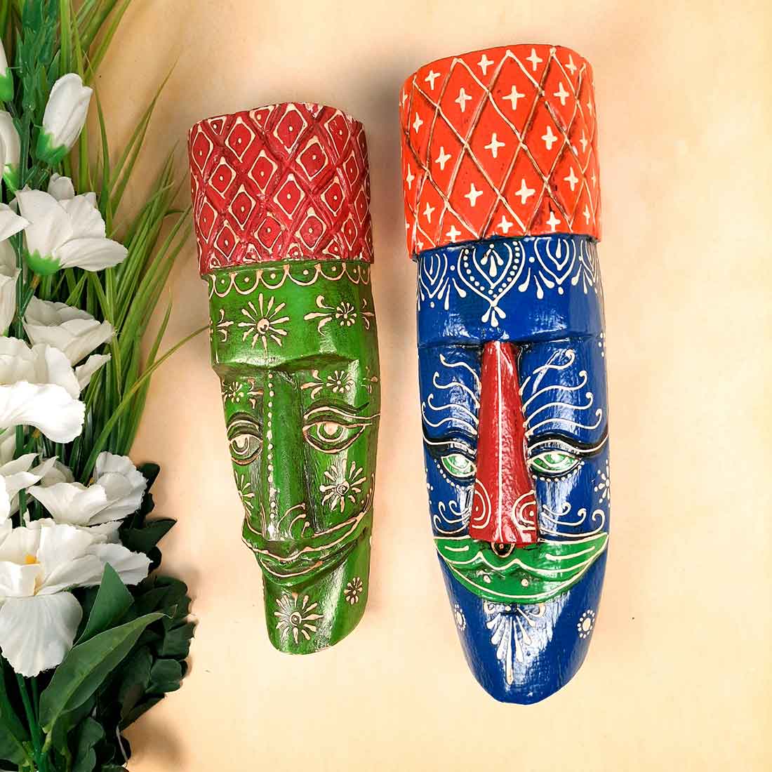 African Style Wall Decor Mask | Tribal Art Masks - For Home, Entrance & Wall Hanging (Pack of 2) - 12 Inch - Apkamart #Style_Style 5