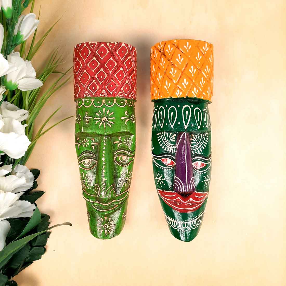 African Style Wall Decor Mask | Tribal Art Masks - For Home, Entrance & Wall Hanging (Pack of 2) - 12 Inch - Apkamart #Style_Style 2