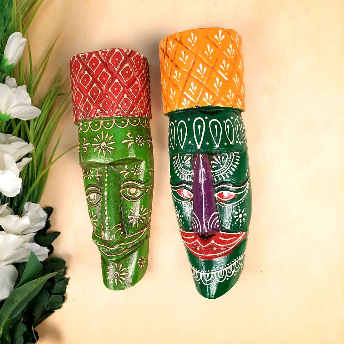 African Style Wall Decor Mask | Tribal Art Masks - For Home, Entrance & Wall Hanging (Pack of 2) - 12 Inch - Apkamart #Style_Style 2