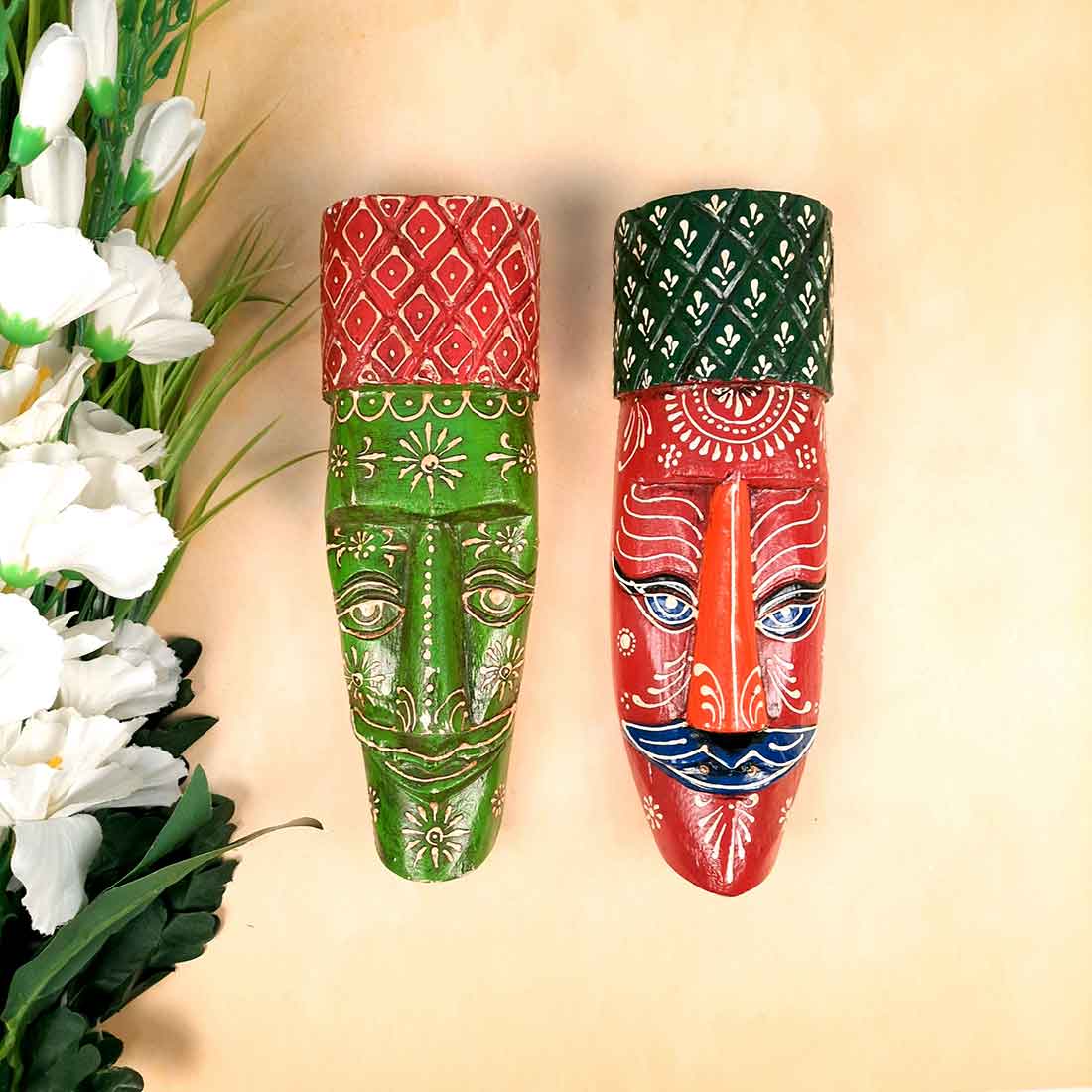 African Style Wall Decor Mask | Tribal Art Masks - For Home, Entrance & Wall Hanging (Pack of 2) - 12 Inch - Apkamart #Style_Style 3