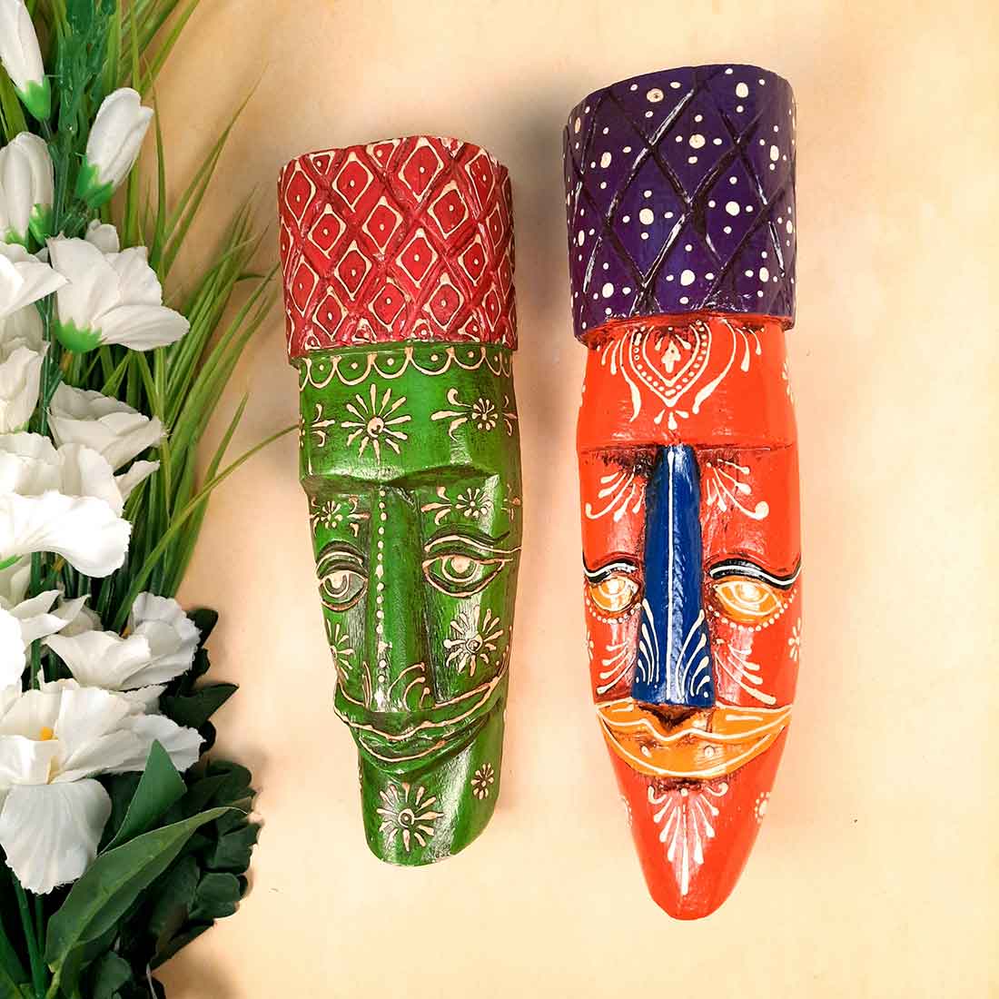 African Style Wall Decor Mask | Tribal Art Masks - For Home, Entrance & Wall Hanging (Pack of 2) - 12 Inch - Apkamart #Style_Style 1