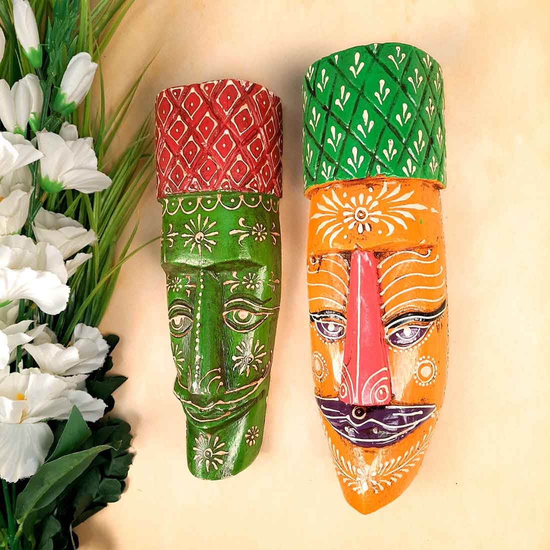 African Style Wall Decor Mask | Tribal Art Masks - For Home, Entrance & Wall Hanging (Pack of 2) - 12 Inch - Apkamart #Style_Style 4