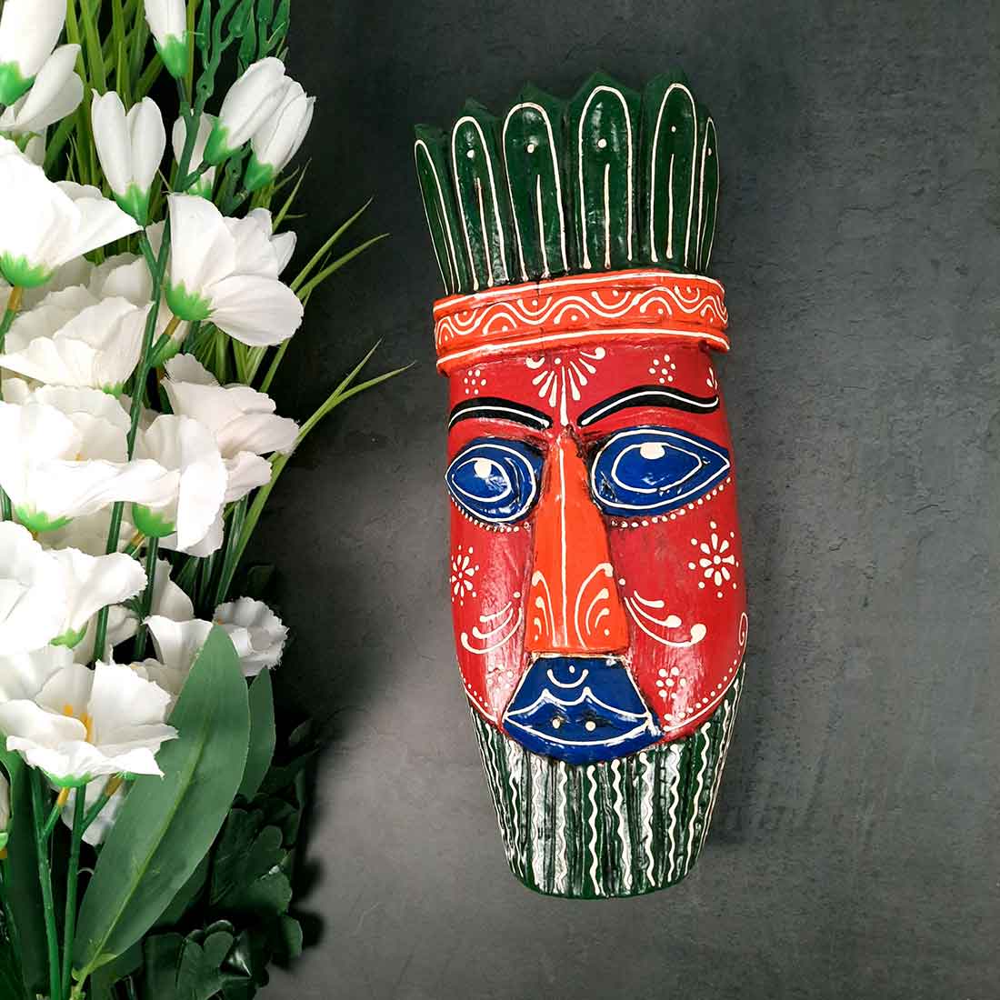 African Style Wall Decor Mask - Wall Hanging For Living room & Entrance Decor - 12 Inch - Apkamart #color_Red