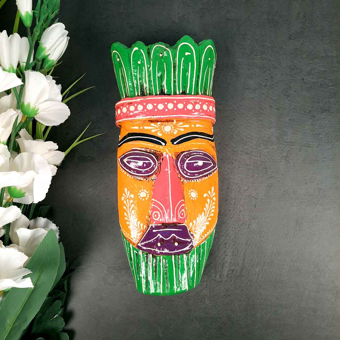 Ethnic Wall Masks | Wooden Mask Wall Hanging - for Living Room & Home Decor - 12 Inch #color_yellow