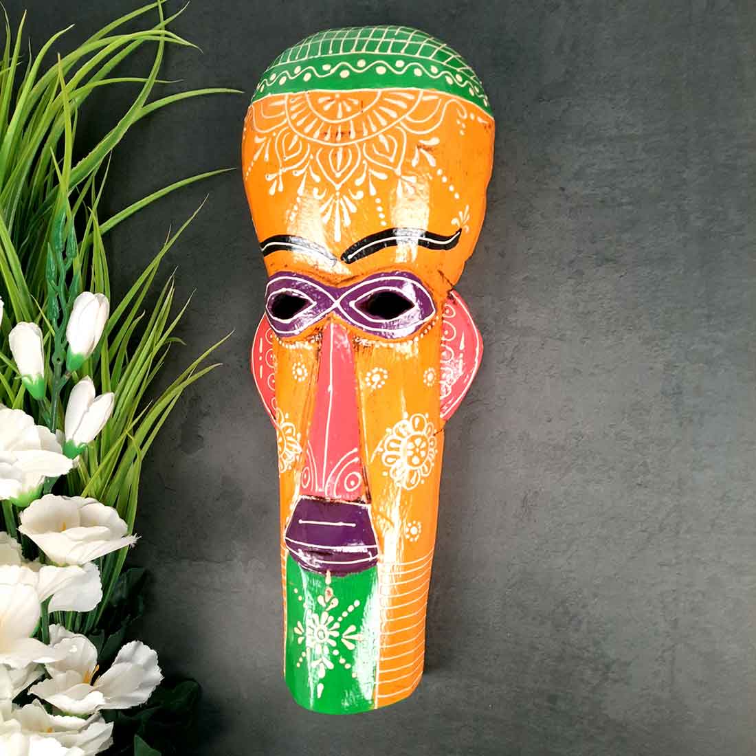 African Tribal Masks | Decorative Mask Wall Hanging - For Wall Decor & Home Interiors (Pack of 2) -15 inch
