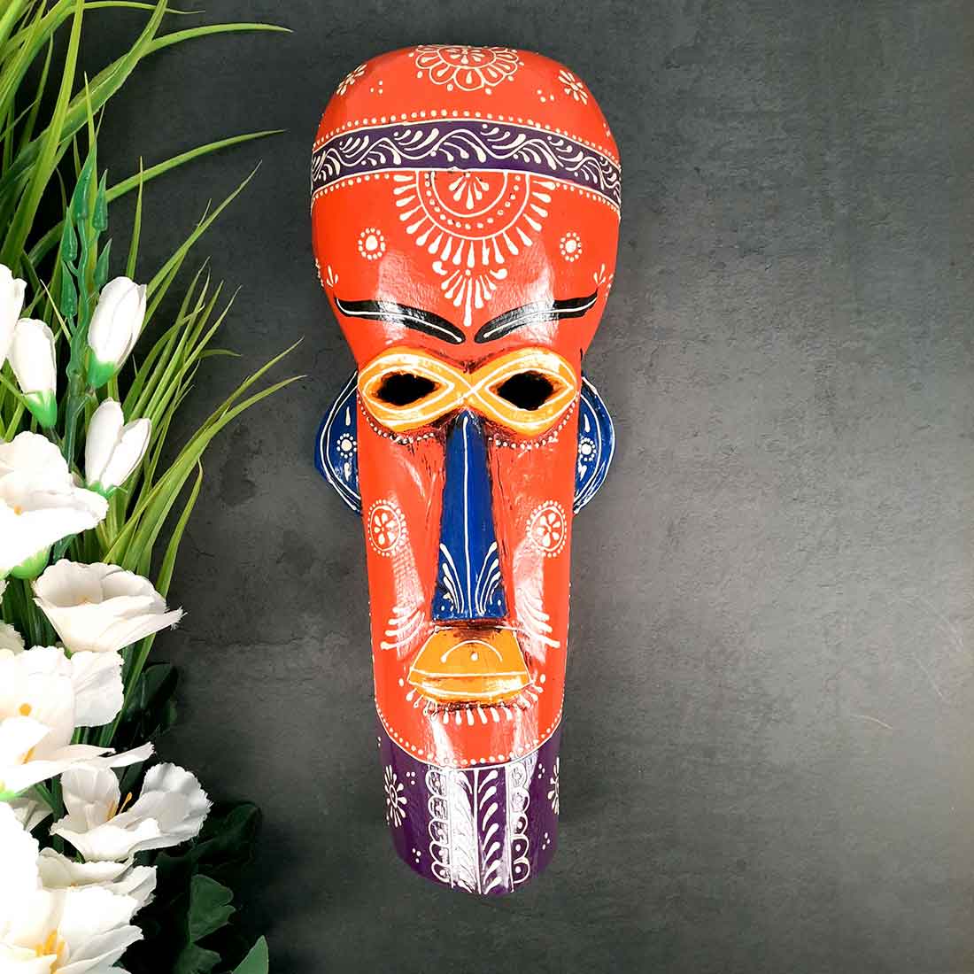 Tribal Egyptian Mask Wall Hanging - For Wall Décor & Home Decoration - 15 inch - ApkaMart #Color_Orange