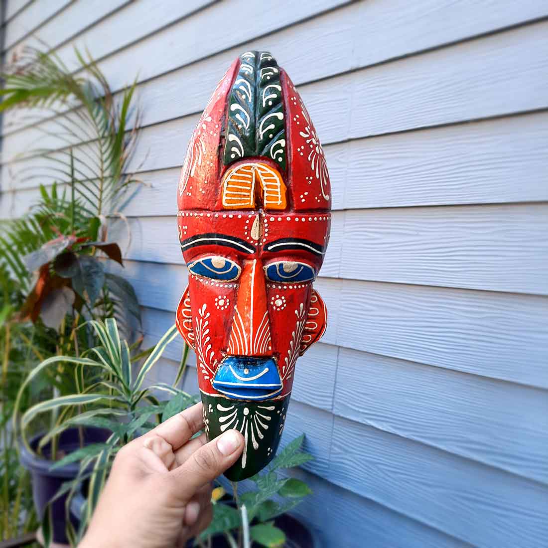 Wooden Tribal Masks Wall Hanging | Rustic Wall Decor Mask - For Home Entrance, Wall Decor & Gifts (Pack of 2) 12 Inch - Apkamart #Style_Style 1