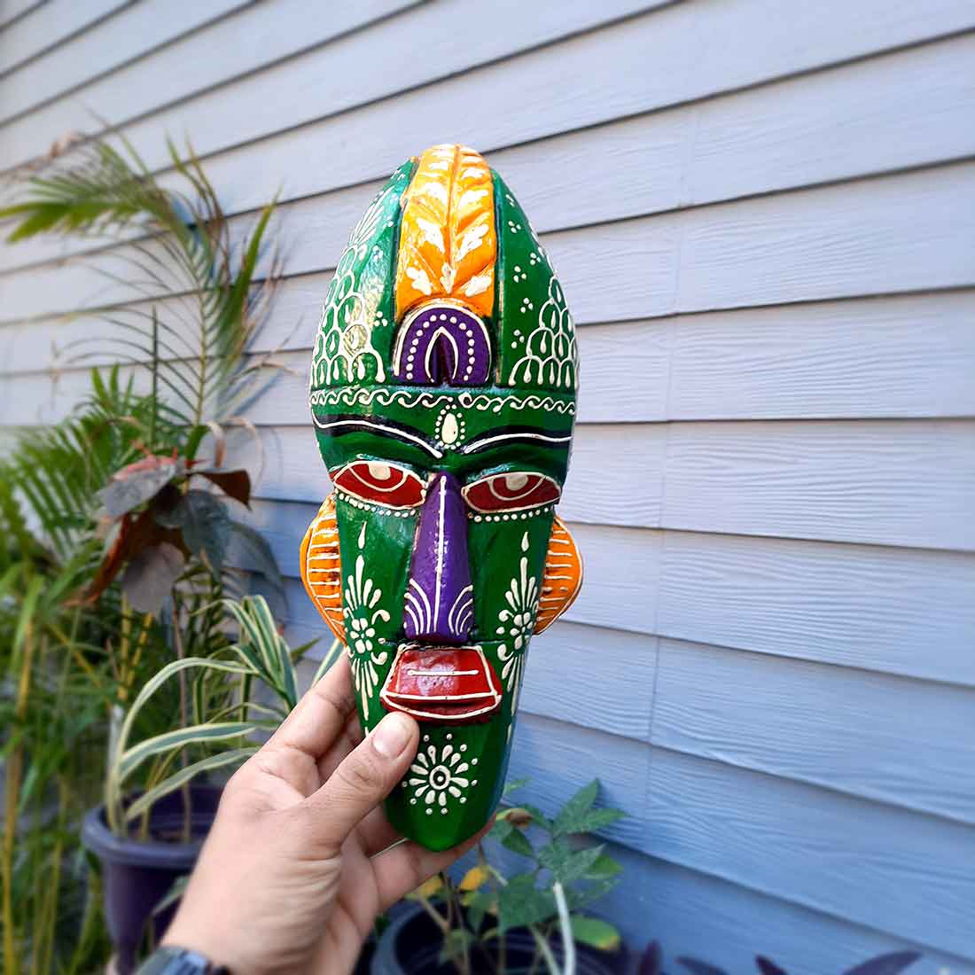 Wooden Tribal Masks Wall Hanging | Rustic Wall Decor Mask - For Home Entrance, Wall Decor & Gifts (Pack of 2) 12 Inch - Apkamart #Style_Style 5