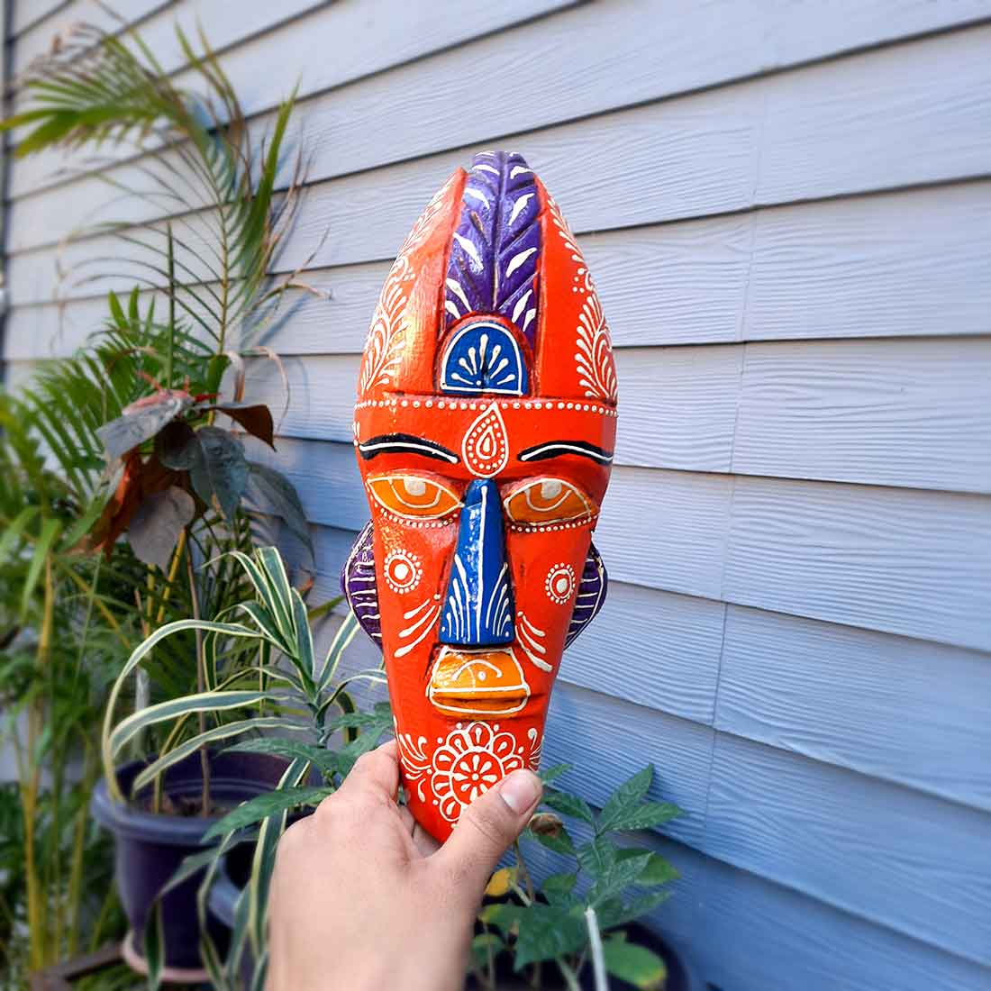 Wooden Tribal Masks Wall Hanging | Rustic Wall Decor Mask - For Home Entrance, Wall Decor & Gifts (Pack of 2) 12 Inch - Apkamart #Style_Style 3