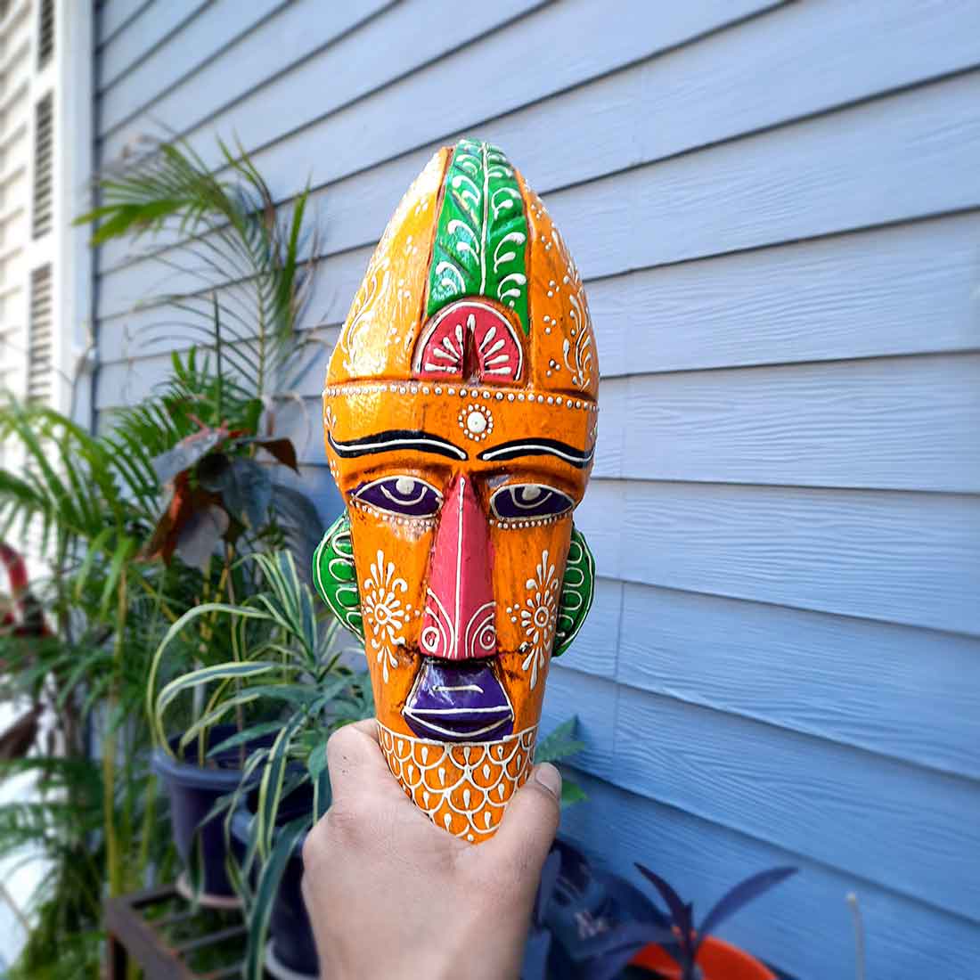 Wooden Tribal Masks Wall Hanging | Rustic Wall Decor Mask - For Home Entrance, Wall Decor & Gifts (Pack of 2) 12 Inch - Apkamart #Style_Style 4