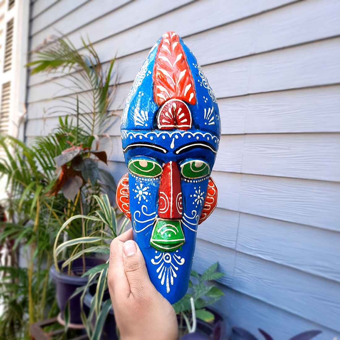 Wooden Tribal Masks Wall Hanging | Rustic Wall Decor Mask - For Home Entrance, Wall Decor & Gifts (Pack of 2) 12 Inch - Apkamart #Style_Style 2