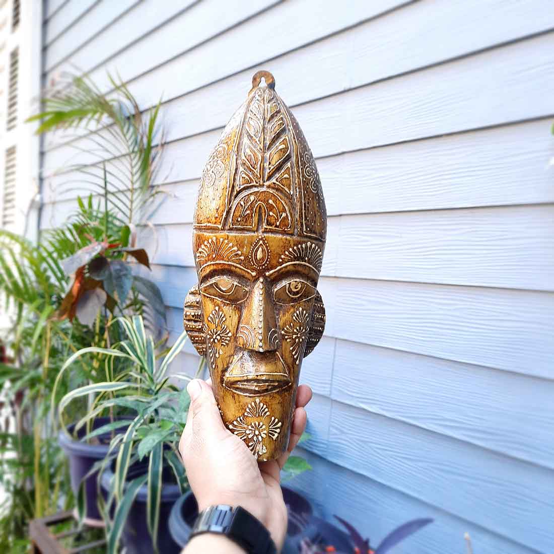 Wooden Tribal Masks Wall Hanging | Rustic Wall Decor Mask - For Home Entrance, Wall Decor & Gifts (Pack of 2) 12 Inch - Apkamart #Style_Style 1