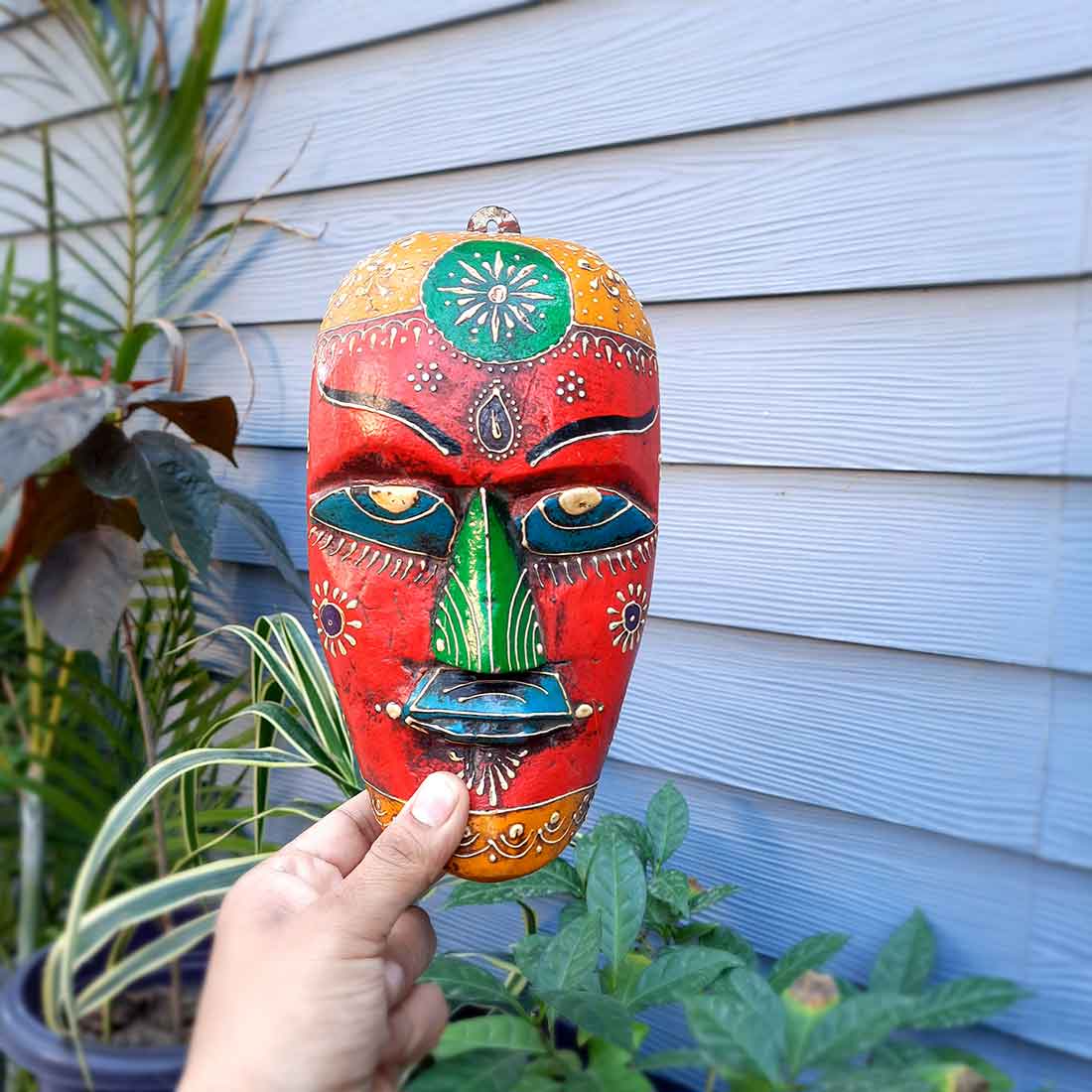 Tribal Mask Wall Hanging | Ethnic Wall Art - for Home Decor & Rustic Wall Decor - 9 Inch - Apkamart