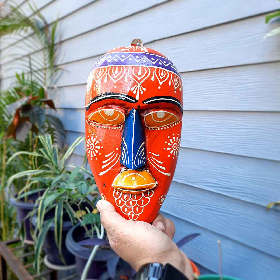 African Wall Mask | Carved Wooden Mask - For Home Decor & Gifts (Pack of 5) - 9 Inch - Apkamart