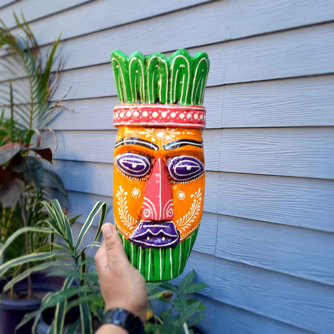 Ethnic Wall Masks | Wooden Mask Wall Hanging - for Living Room & Home Decor - 12 Inch #color_yellow