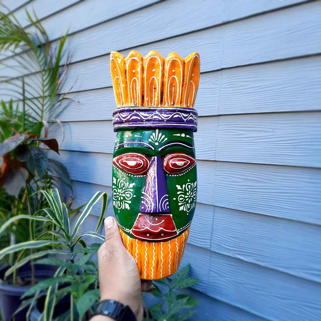 African Style Wall Decor Mask - Wall Hanging For Living room & Entrance Decor - 12 Inch - Apkamart #color_Green