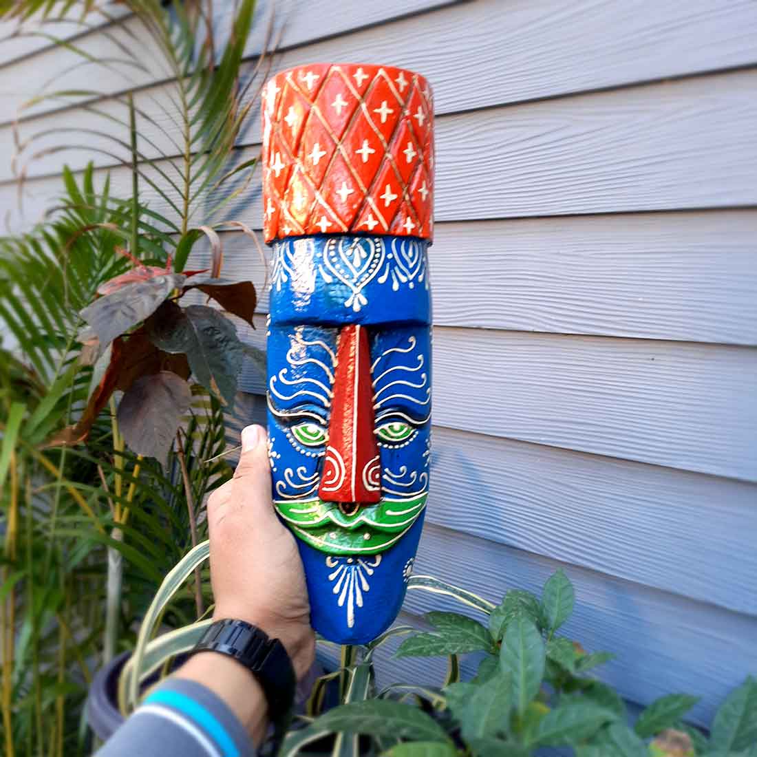 Tribal Egyptian Mask Wall Hanging - for Room Decor & Gifts - 12 Inch - ApkaMart #color_blue