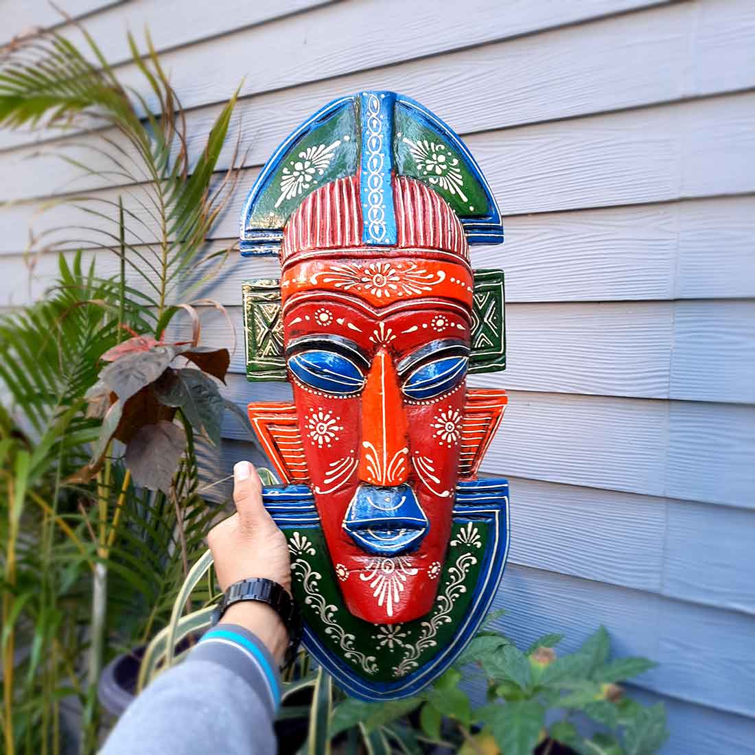 Tribal Mask Wall Hanging - for Home | Office | Cafés Interior Décor - 20 Inch - Apkamart #color_Red