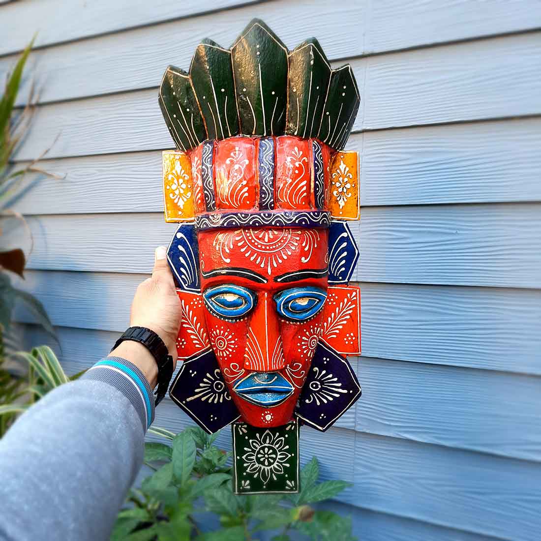 Wall Mask Nazar Battu | Decorative Tribal Masks For Home Entrance & Living Room | African Egyptian Big Face Hanging - For House, Door, Hall-Way, Balcony Decoration - apkamart #Color_Red