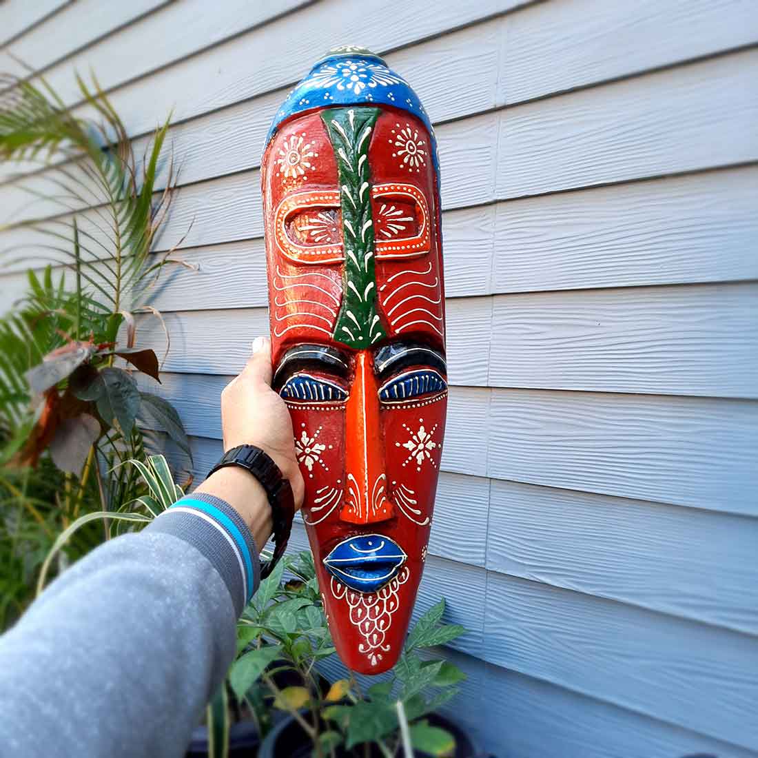 African Style Wall Decor Mask - Tribal Warrior Mask for Ethnic Home Decor - 18 Inch