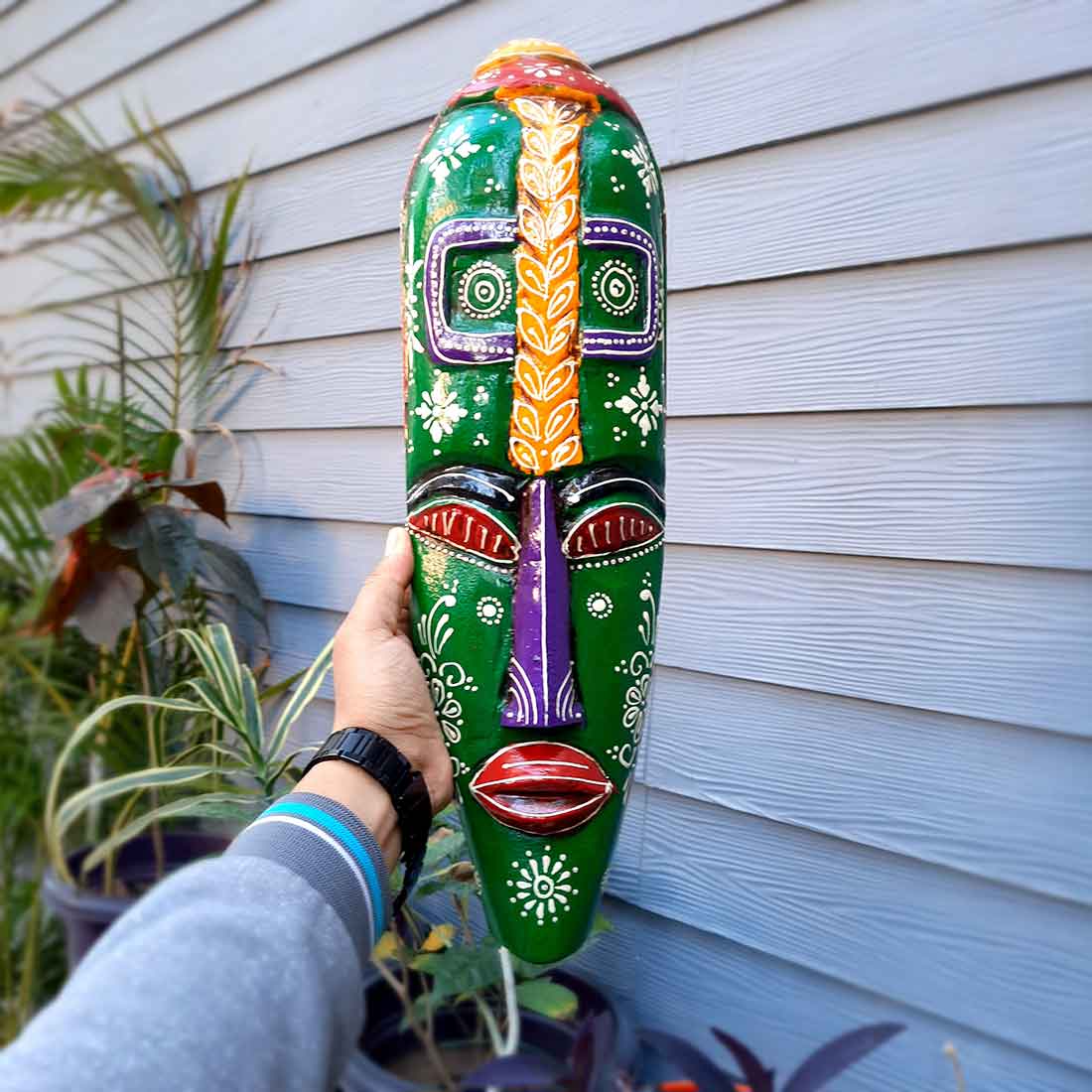 African Safari Masks | Decorative Wooden Masks - For Ethnic Wall & Home Decor (Pack of 2) - 18 Inch - Apkamart #Style_ Style 2