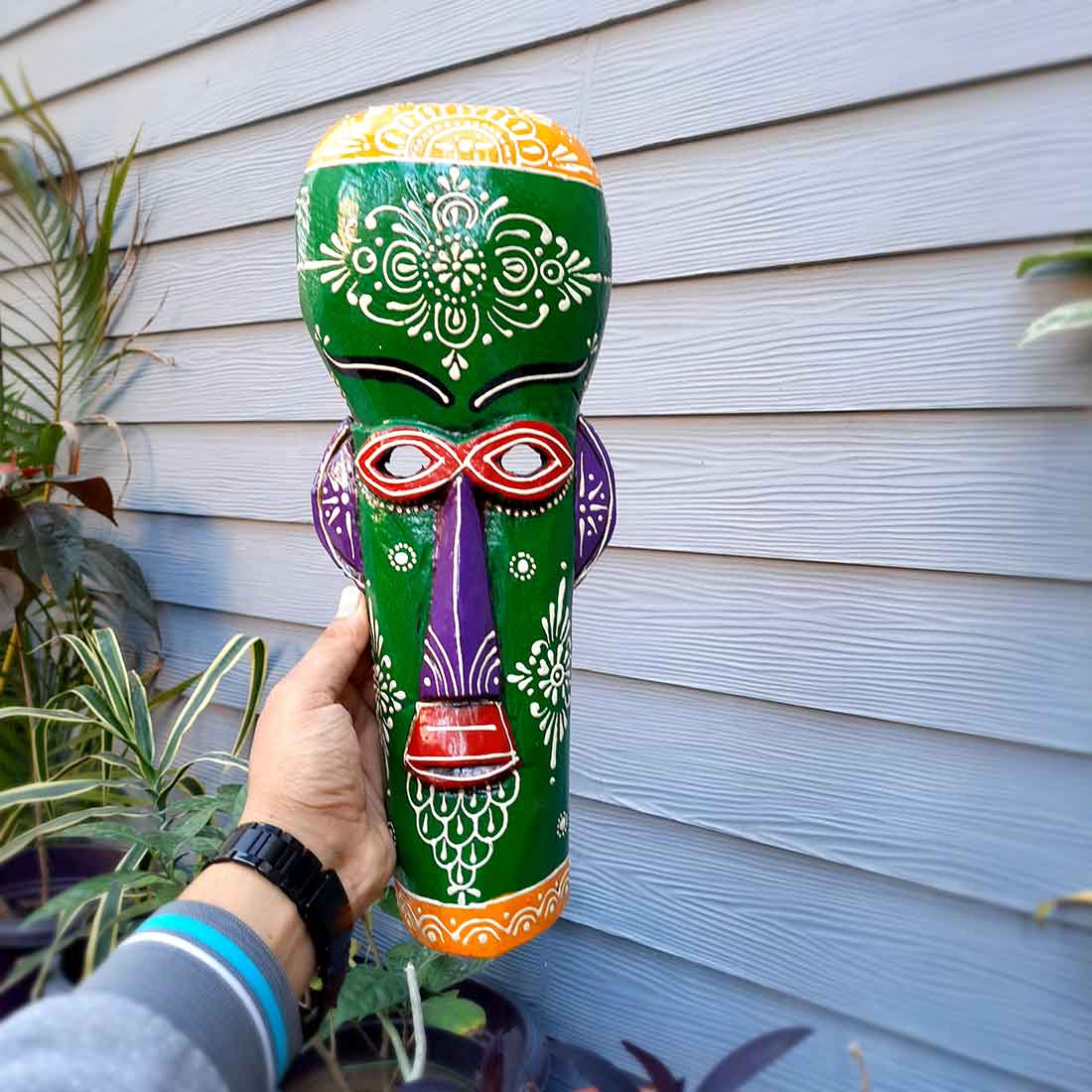 Tribal Egyptian Mask Wall Hanging - For Wall Décor & Home Decoration - 15 inch - ApkaMart #Color_Green