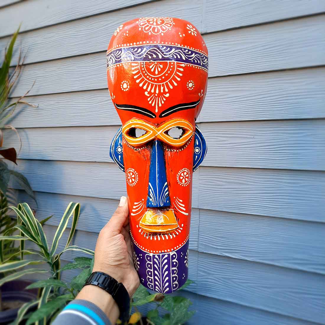 African Tribal Masks | Decorative Mask Wall Hanging - For Wall Decor & Home Interiors (Pack of 2) -15 inch