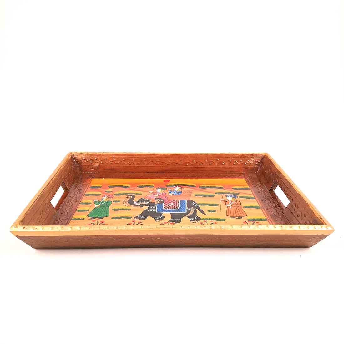 Serving Wooden Tray | Decorative Tray - for Kitchen, Serving & Gifting - 13 Inch - Apkamart#Style_Pack of 2