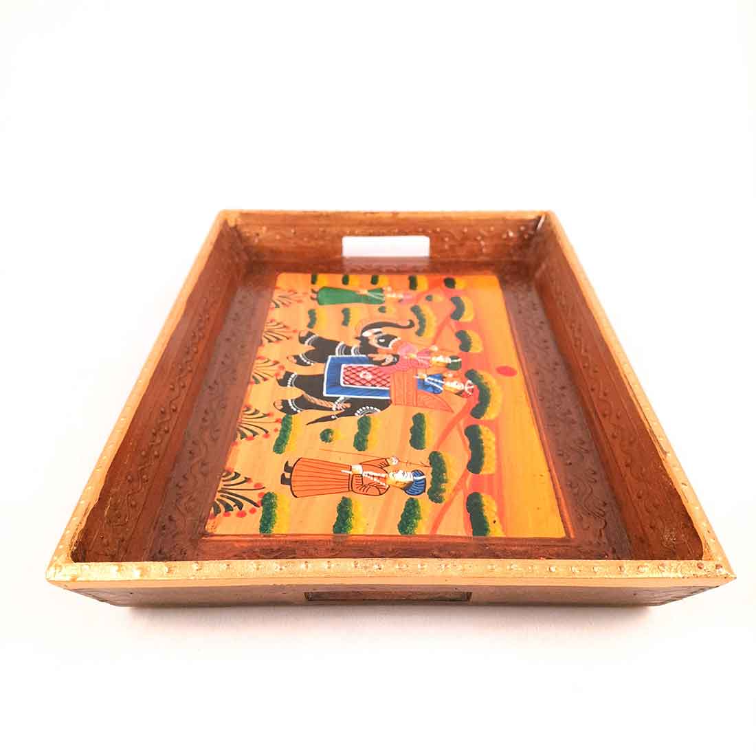 Serving Wooden Tray | Decorative Tray - for Kitchen, Serving & Gifting - 13 Inch - Apkamart#Style_Pack of 2