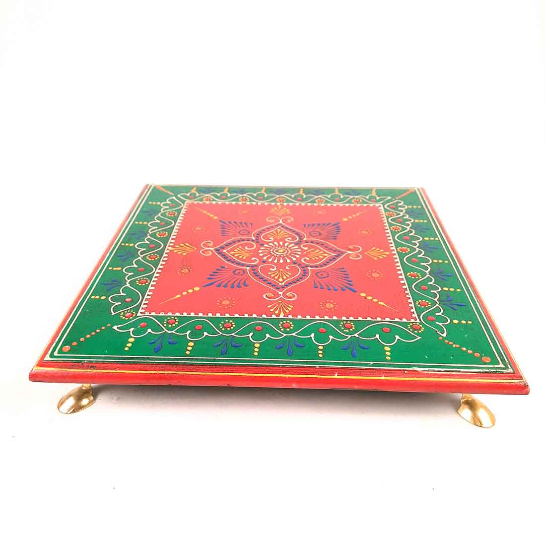 Wooden Pooja Bajot - Decorative Choki For Pooja & Festivals - 8,10 & 12 Inch- Set of 3 - Apkamart#color_Multicolor