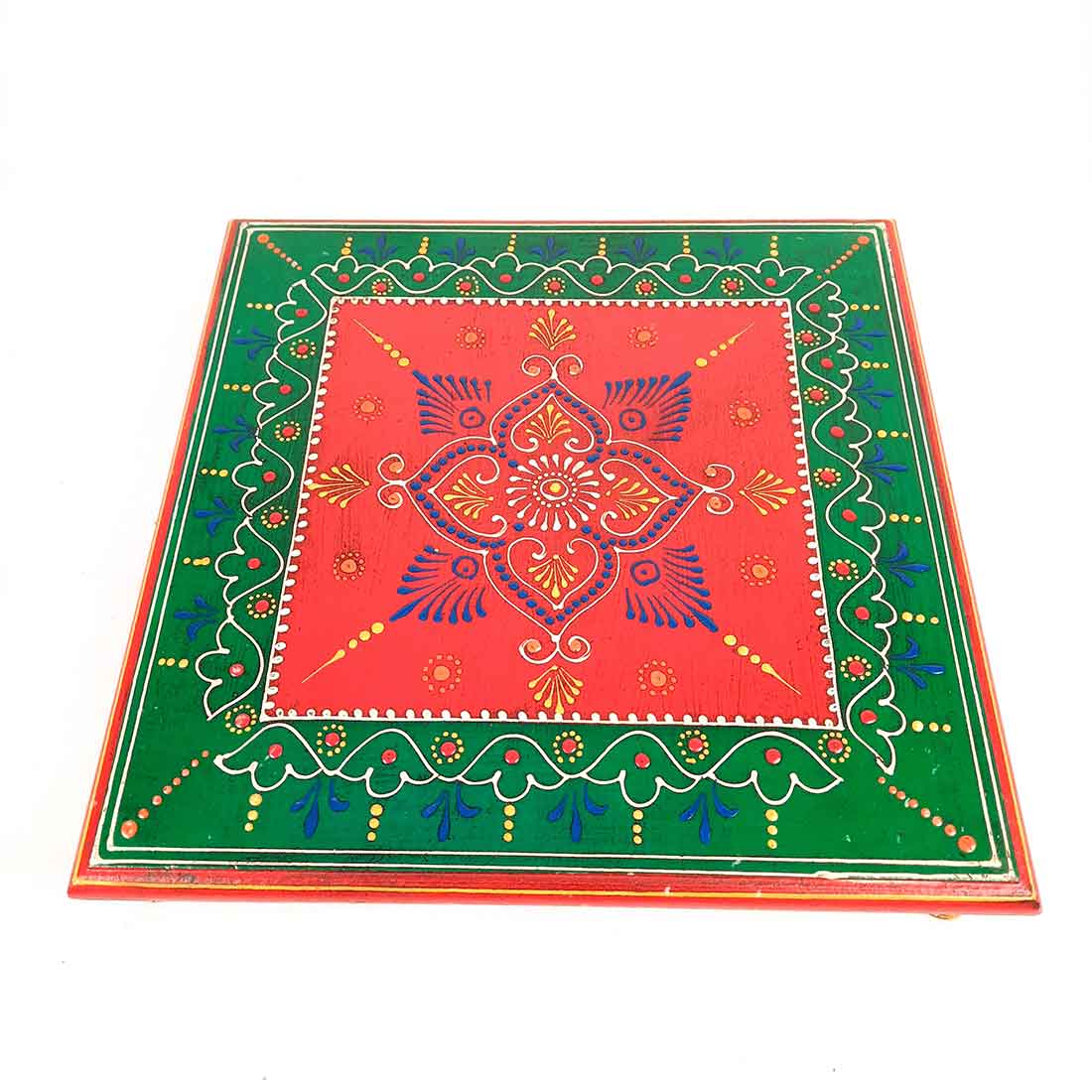 Wooden Pooja Bajot - Decorative Choki For Pooja & Festivals - 8,10 & 12 Inch- Set of 3 - Apkamart#color_Multicolor