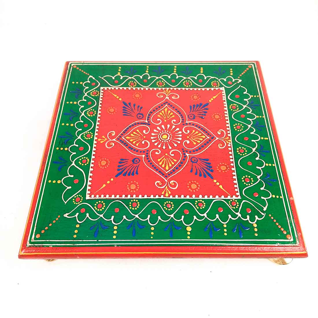 Wooden Pooja Bajot - Decorative Choki For Pooja & Festivals - 8,10 & 12 Inch- Set of 3 - Apkamart#color_Multicolor