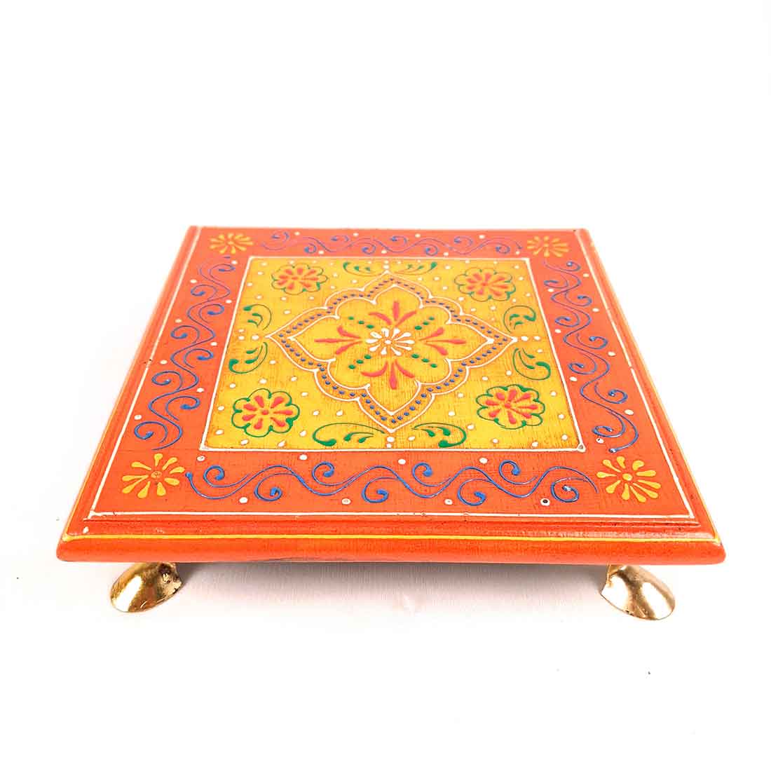 Wooden Pooja Bajot - Decorative Choki For Pooja & Festivals - 8,10 & 12 Inch- Set of 3 - Apkamart#color_Multicolor