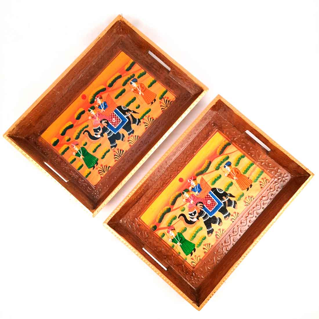 Serving Wooden Tray | Decorative Tray - for Kitchen, Serving & Gifting - 13 Inch - Apkamart#Style_Pack of 2