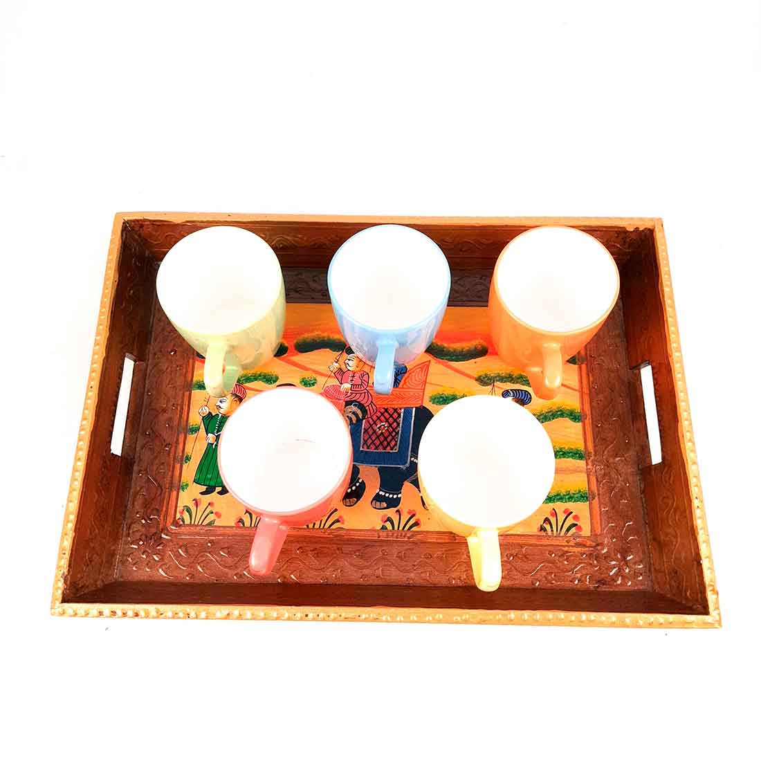Serving Wooden Tray | Decorative Tray - for Kitchen, Serving & Gifting - 13 Inch - Apkamart#Style_Pack of 2