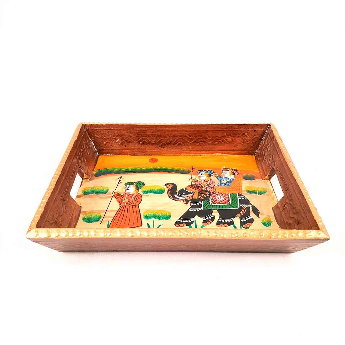 Decorative Tray | Wooden Serving Tray - For Tea & Snack Serving and Organising - 9 Inch - Apkamart#Style_Pack of 3