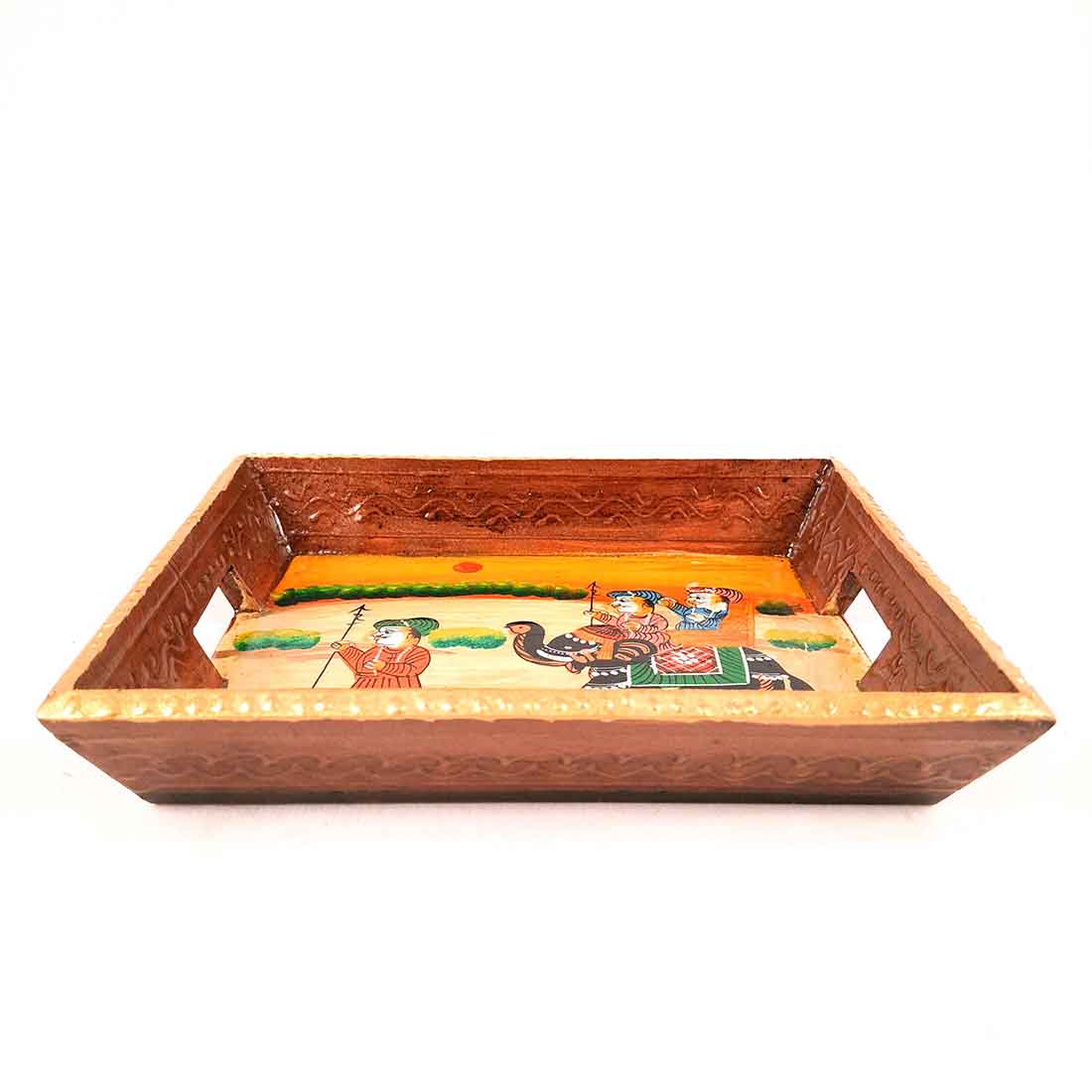 Decorative Tray | Wooden Serving Tray - For Tea & Snack Serving and Organising - 9 Inch - Apkamart#Style_Pack of 3