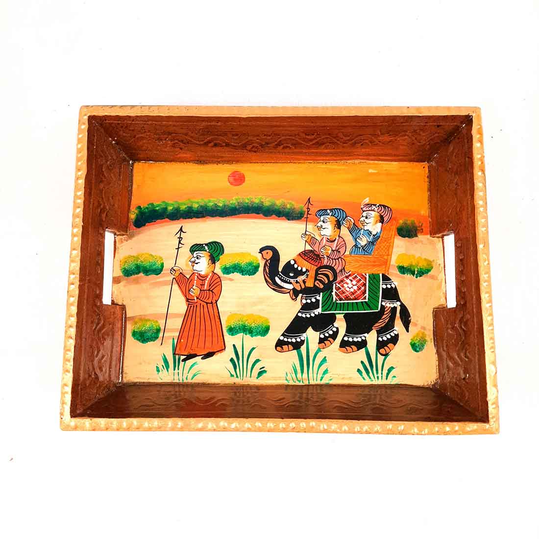 Decorative Tray | Wooden Serving Tray - For Tea & Snack Serving and Organising - 9 Inch - Apkamart#Style_Pack of 2