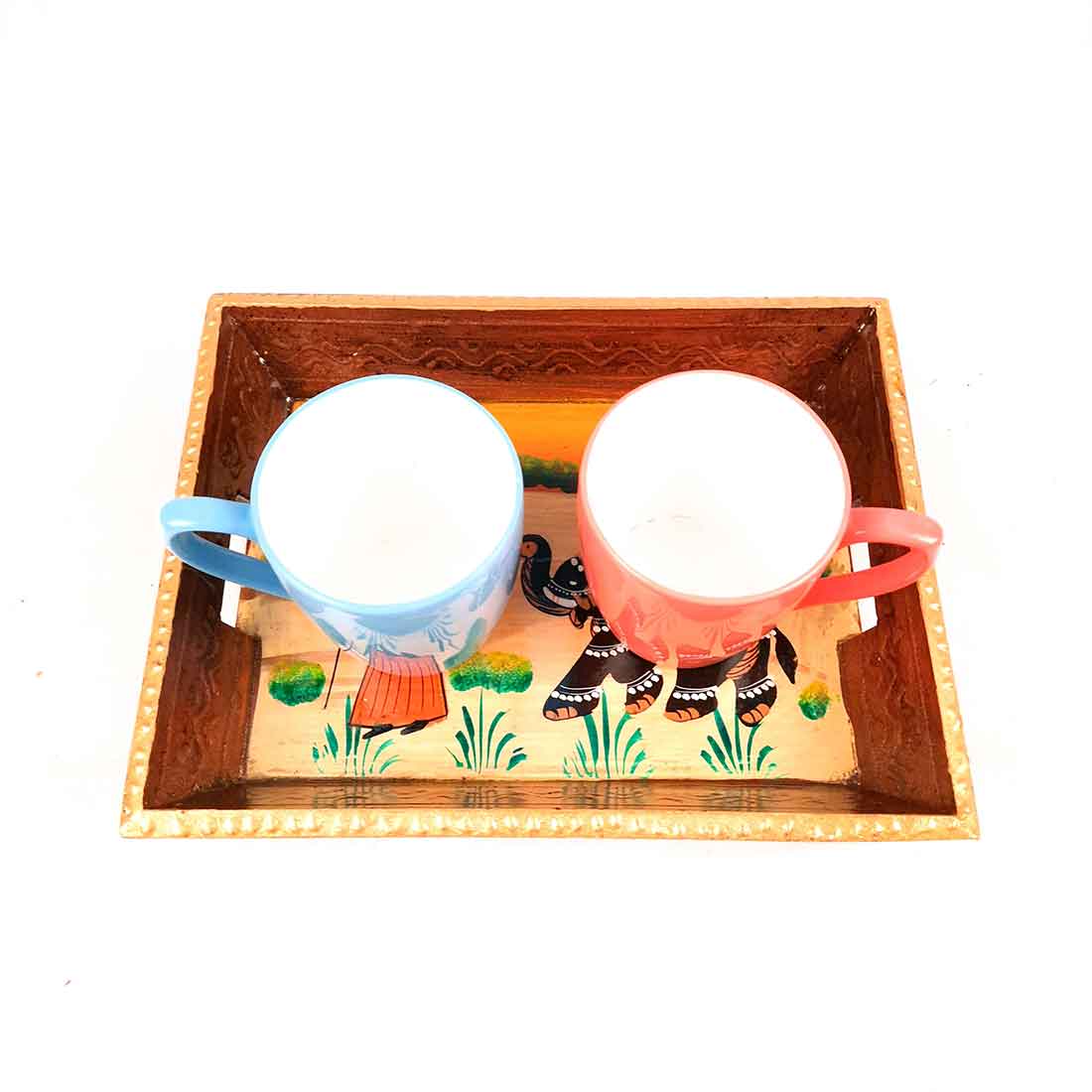 Decorative Tray | Wooden Serving Tray - For Tea & Snack Serving and Organising - 9 Inch - Apkamart#Style_Pack of 1