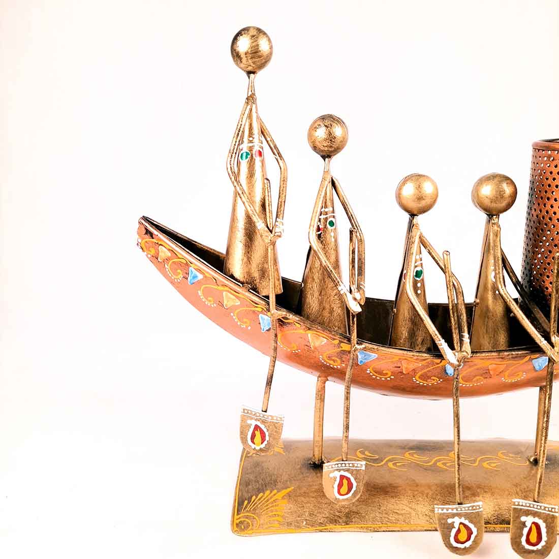 Showpiece Pen Holder | Desk Organizer - Boat Design - For Table Decor -15 Inch - ApkaMart#Color_Gold