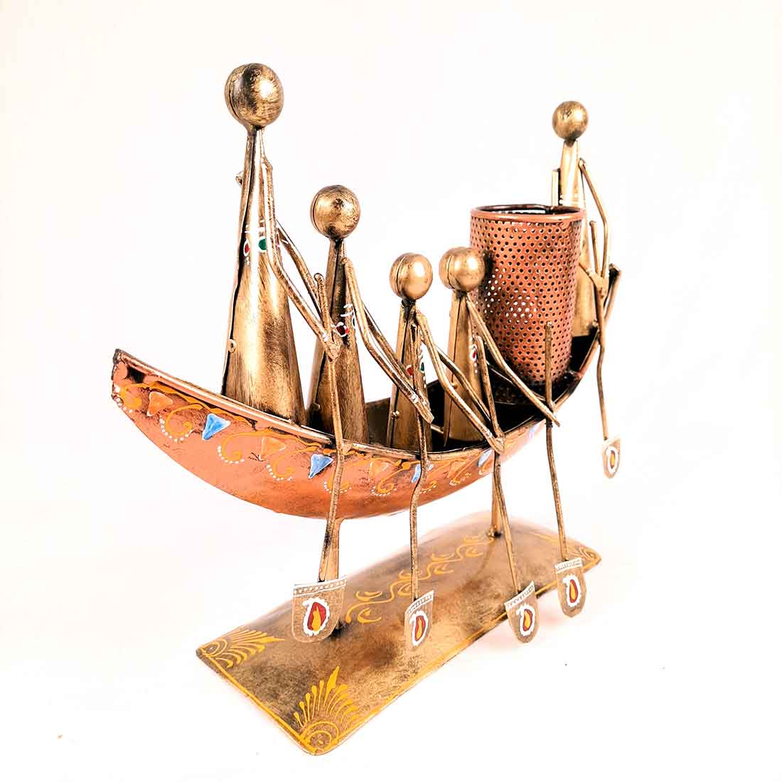 Showpiece Pen Holder | Desk Organizer - Boat Design - For Table Decor -15 Inch - ApkaMart#Color_Gold