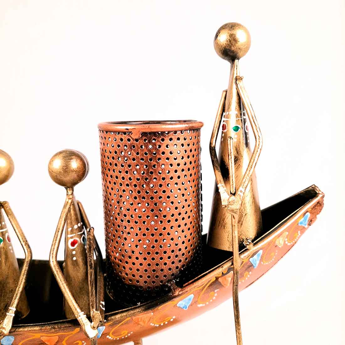 Showpiece Pen Holder | Desk Organizer - Boat Design - For Table Decor -15 Inch - ApkaMart#Color_Gold